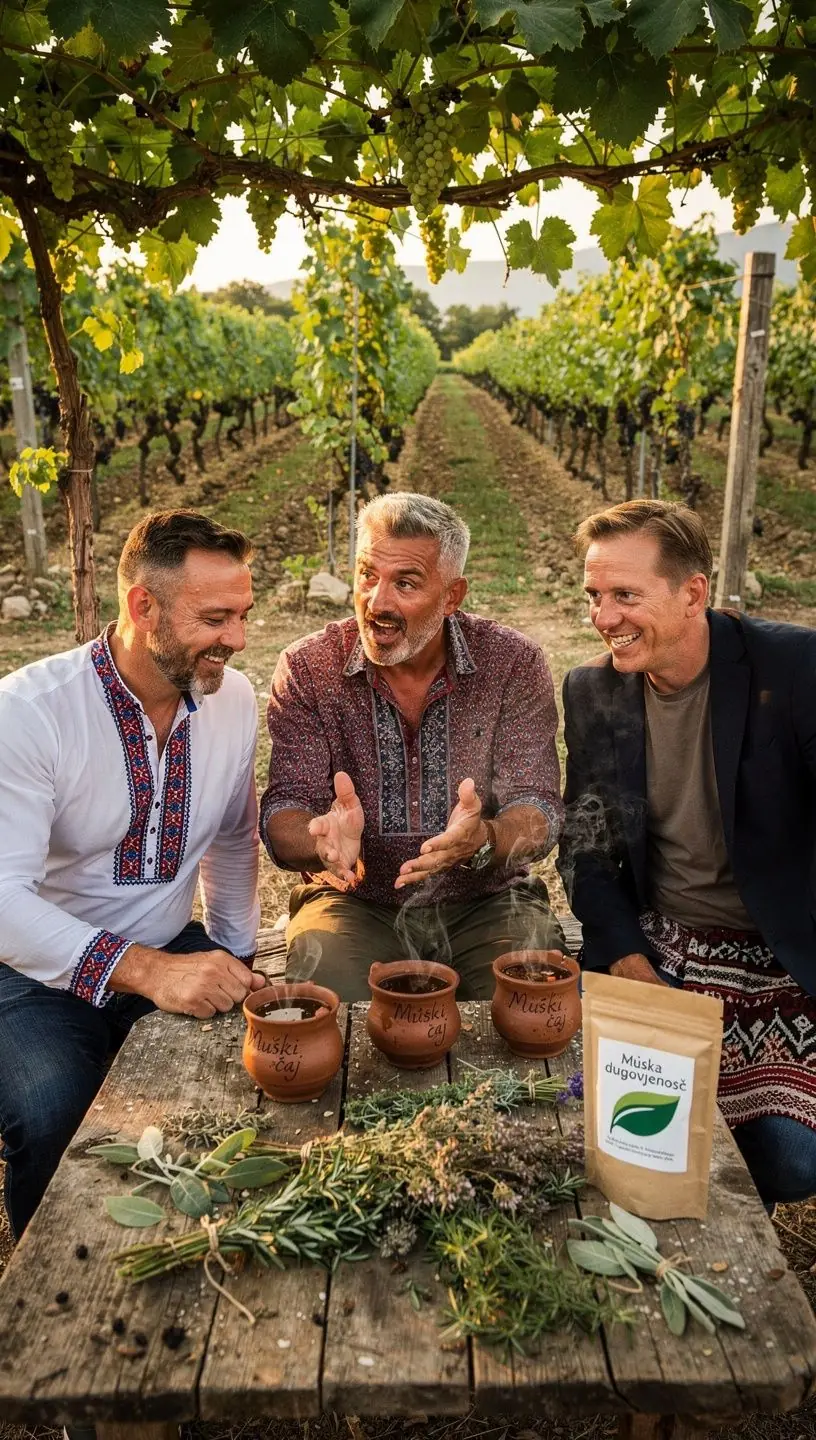 Muškarac uživa u šalici čaja dok se opušta u prirodi.